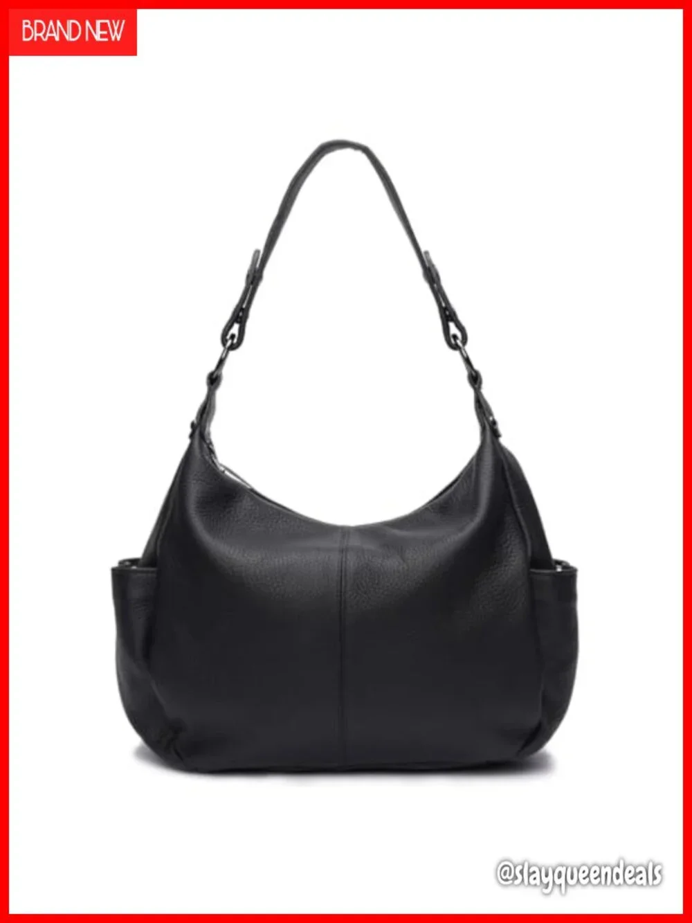 Genuine Leather Hobo Shoulder Bag with Adjustable Strap